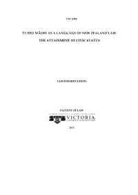 Te Reo Māori As a Language of New Zealand Law