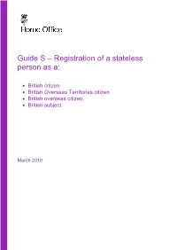 Guide S – Registration of a Stateless Person As A