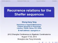 Recurrence Relations for the Sheffer Sequences