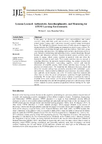Authenticity, Interdisciplinarity, and Mentoring for STEM Learning Environments