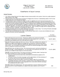 Classification of Liquor Licenses