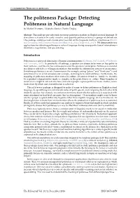Detecting Politeness in Natural Language by Michael Yeomans, Alejandro Kantor, Dustin Tingley