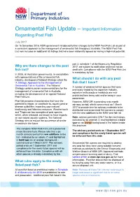 NSW Pest Fish List As Part of a Consistent Approach to the Management of Ornamental Fish Throughout Australia