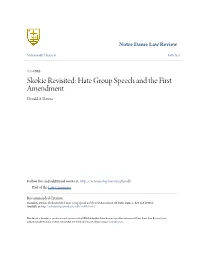 Skokie Revisited: Hate Group Speech and the First Amendment Donald A