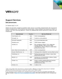 Support Services Sub-Processors
