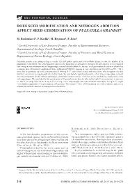 Does Seed Modification and Nitrogen Addition Affect Seed Germination of Pulsatilla Grandis?*