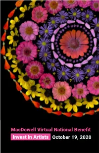 Macdowell Virtual National Benefit Invest in Artists October 19, 2020 Program