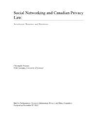 Social Networking and Canadian Privacy Law