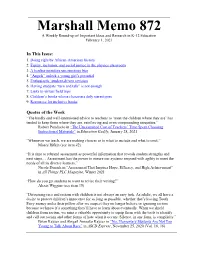 About the Marshall Memo