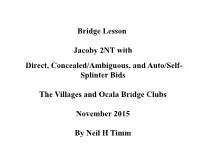 Jacoby 2NT with Direct, Concealed/Ambiguous, and Auto/Self- Splinter Bids