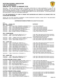 Scottish Football Association List of Suspensions Issue No