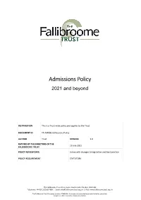 Admissions Policy 2021 and Beyond