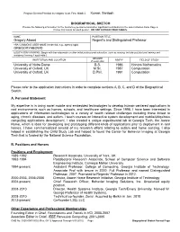 (Rev. 08/12), Biographical Sketch Format Page