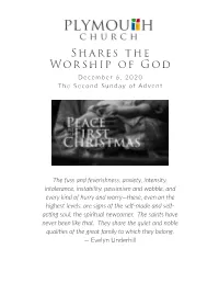 Shares the Worship of God December 6, 2020 the Second Sunday of Advent