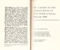 AM a DIARY I}J the ,|, , Il, ICT SENSE of '|'Lie TERM by Bronislaw