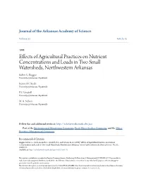 Effects of Agricultural Practices on Nutrient Concentrations and Loads in Two Small Watersheds, Northwestern Arkansas Robin G