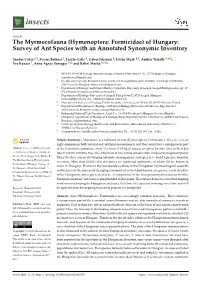 Of Hungary: Survey of Ant Species with an Annotated Synonymic Inventory