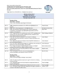 OVERVIEW of POSTER QUICK PITCHES (QP) Short Oral Poster Presentations (Max 3 Min Each) Followed by Discussion Time at the End