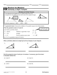 Review for Mastery 8-1 Similarity in Right Triangles