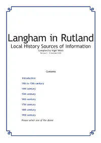 Sources of Langham Local History Information 11Th C &gt; 19Th C