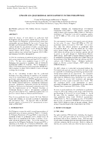Update on Geothermal Development in the Philippines