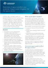 Overview of Space Weather and Potential Impacts and Mitigation for the Space Sector