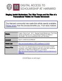 The Vilna Troupe and the Rise of a Transnational Yiddish Art Theater Movement