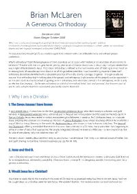 Brian Mclaren a Generous Orthodoxy