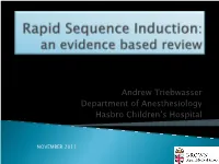 Rapid Sequence Induction: Evidence Based Review