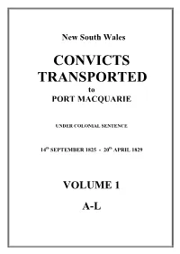 CONVICTS TRANSPORTED to PORT MACQUARIE