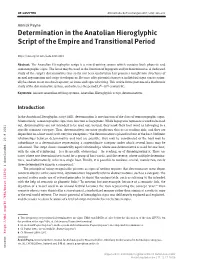 Determination in the Anatolian Hieroglyphic Script of the Empire and Transitional Period 223