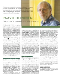 Paavo Heininen: Creation – Variation – Simulation