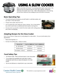 Adapting Recipes for the Slow Cooker Food Safety Tips Basic Operating
