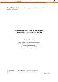 Foundational Research in Accounting: Professional I Memoirs and Beyond ______