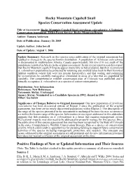 Rocky Mountain Capshell Snail Species Conservation Assessment Update
