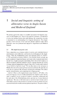 1 Social and Linguistic Setting of Alliterative Verse in Anglo-Saxon and Medieval England