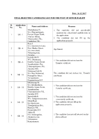 16.12.2017 Final Rejected Candidates List