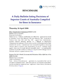 A Daily Bulletin Listing Decisions of Superior Courts of Australia Compiled for Those in Insurance