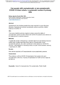 Can People with Asymptomatic Or Pre-Symptomatic COVID-19 Infect Others: a Systematic Review of Primary Data