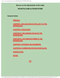 Decree on the Apostolate of the Laity APOSTOLICAM ACTUOSITATEM : Index