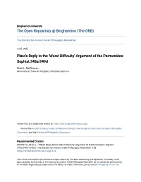 Plato's Reply to the 'Worst Difficulty' Argument of the Parmenides: Sophist 248A-249D
