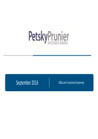 September 2016 M&A and Investment Summary Table of Contents