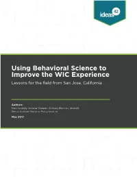 Using Behavioral Science to Improve the WIC Experience Lessons for the Field from San Jose, California