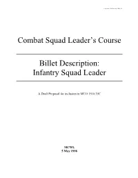 Combat Squad Leader's Course Billet Description