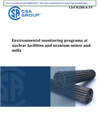 Environmental Monitoring Programs at Nuclear Facilities and Uranium Mines and Mills This Is a Preview of "CSA N288.4-2019"