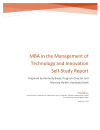 MBA in the Management of Technology and Innovation Self‐Study Report