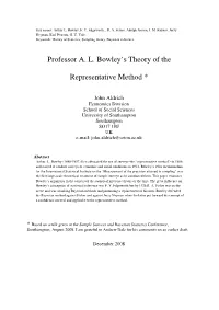 Professor A. L. Bowley's Theory of the Representative Method *
