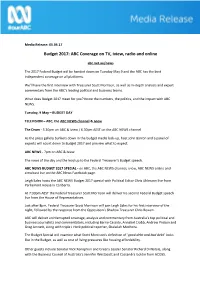 Budget 2017: ABC Coverage on TV, Iview, Radio and Online