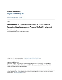 Measurement of Formic and Acetic Acid in Air by Chemical Ionization Mass Spectroscopy: Airborne Method Development
