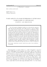 Some Aspects of Snake Euphemisms in Lithuanian: Names Based on Appearance, Habitat, and Behaviour